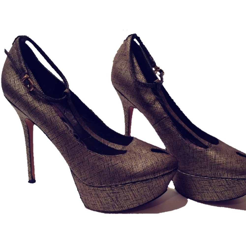 Sam Edelman Gold T Strap Platform Heel